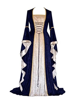 Womens Retro Halloween Costume Renaissance Medieval Dress Lace Up Irish Over Long Dresses