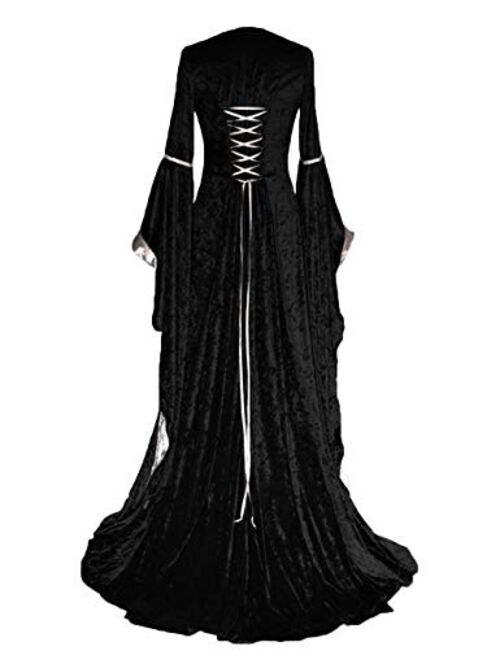 Womens Retro Halloween Costume Renaissance Medieval Dress Lace Up Irish Over Long Dresses