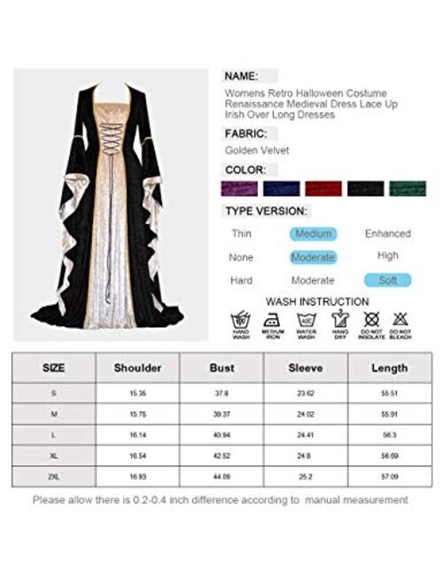 Womens Retro Halloween Costume Renaissance Medieval Dress Lace Up Irish Over Long Dresses