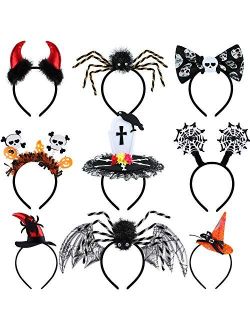 Aneco 9 Pack Halloween Costume Headbands Assorted Halloween Element Headbands Witch Spider Tombstone Skull Costume Headwear for Halloween Party Decoration