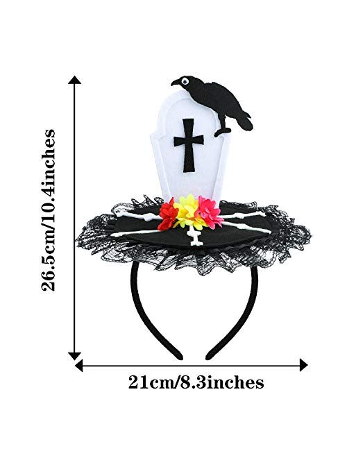 Aneco 9 Pack Halloween Costume Headbands Assorted Halloween Element Headbands Witch Spider Tombstone Skull Costume Headwear for Halloween Party Decoration