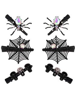 Halloween Hair Clips for Women Girls Gothic Skull Hair Clip Red Crystal Spider Web Hairpins Halloween Cosplay Costume Party Hair Accessory Gifts