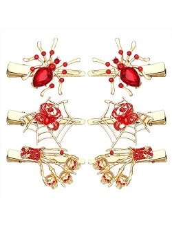 Halloween Hair Clips for Women Girls Gothic Skull Hair Clip Red Crystal Spider Web Hairpins Halloween Cosplay Costume Party Hair Accessory Gifts