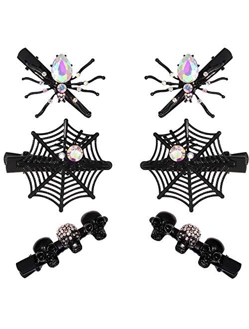 Halloween Hair Clips for Women Girls Gothic Skull Hair Clip Red Crystal Spider Web Hairpins Halloween Cosplay Costume Party Hair Accessory Gifts