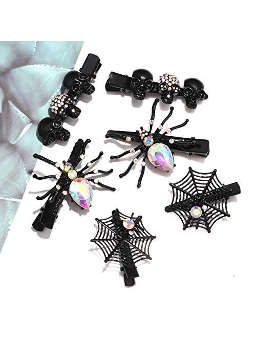 Halloween Hair Clips for Women Girls Gothic Skull Hair Clip Red Crystal Spider Web Hairpins Halloween Cosplay Costume Party Hair Accessory Gifts