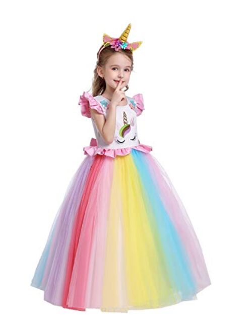 MYRISAM Unicorn Costume Princess Birthday Pageant Party Dance Performance Carnival Long Maxi Tulle Fancy Dress Up Outfits