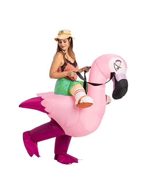 Spooktacular Creations Inflatable Halloween Costume Ride A Flamingo Ride On Inflatable Costume - Adult Unisex One Size Pink