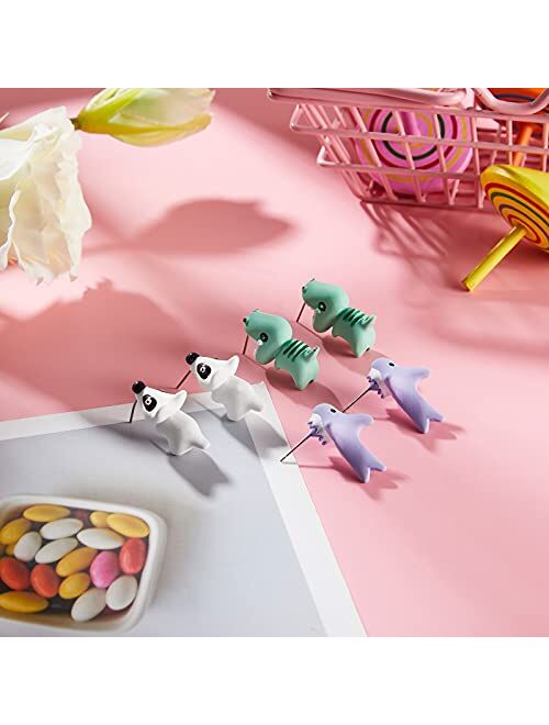 Ecation 6 Pairs Cute Animal Bite Earring Handmade Alloy Clay Stud Earrings 3D Cartoon Dinosaur Shark Animal Stud Earring for Kids Girls Women