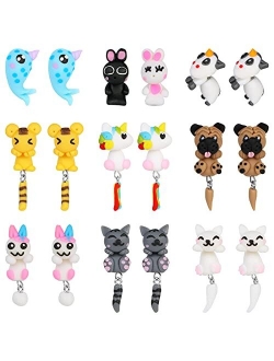 NEWITIN 9 Pairs Animal Stud Earrings Cute Clay Earrings Hypoallergenic Earrings 3D Bite Earrings Cartoon Biting Ear Studs for Girls Women