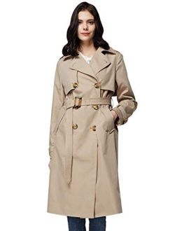 Women's 3/4 Length Double Breasted Trench Coat Lapel Jacket with Belt