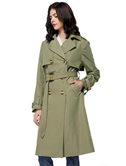 Women's 3/4 Length Double Breasted Trench Coat Lapel Jacket with Belt