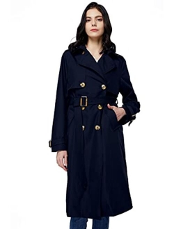 Women's 3/4 Length Double Breasted Trench Coat Lapel Jacket with Belt