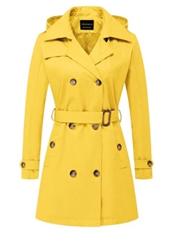 CREATMO US Women's Trench Coat Double-Breasted Classic Lapel Overcoat Belted Slim Outerwear Coat with Detachable Hood