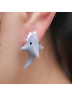 3D Cute Animal Bite Earring, Dinosaur Biting Ear Studs, 3D Cute Clay Earrings, Lovely Cartoon Shark Bite Piercing Earring, Handmade Polymer Animal Stud Earrings for Women