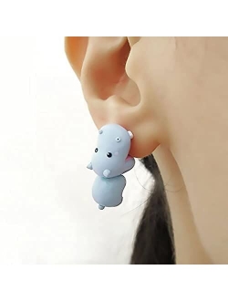 3D Cute Animal Bite Earring, Dinosaur Biting Ear Studs, 3D Cute Clay Earrings, Lovely Cartoon Shark Bite Piercing Earring, Handmade Polymer Animal Stud Earrings for Women