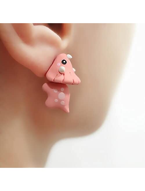 3D Cute Animal Bite Earring, Dinosaur Biting Ear Studs, 3D Cute Clay Earrings, Lovely Cartoon Shark Bite Piercing Earring, Handmade Polymer Animal Stud Earrings for Women