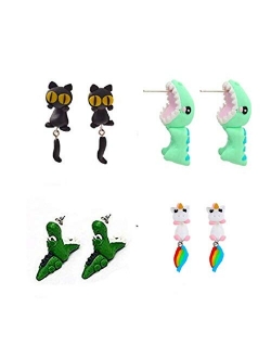 Handmade Polymer Clay Cute Dinosaur Crocodile Cat Horse Stud Earrings For Women Girls Kids,3D Animal Bite Stud Earrings