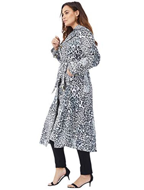 Roaman's Women's Plus Size Essential Trench Coat Double Breasted Raincoat