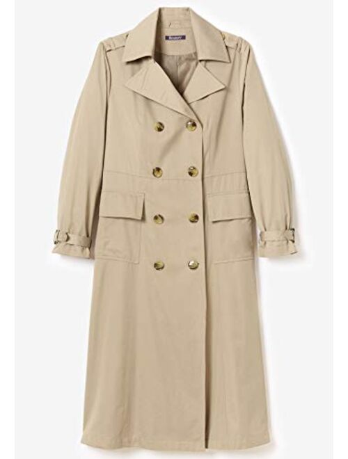 Roaman's Women's Plus Size Essential Trench Coat Double Breasted Raincoat