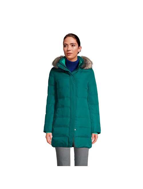 Women's Lands' End Faux-Fur Hood Long Down Coat