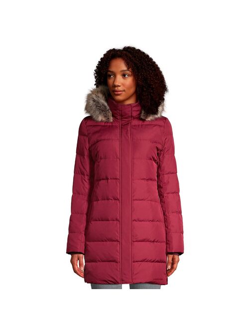 Women's Lands' End Faux-Fur Hood Long Down Coat