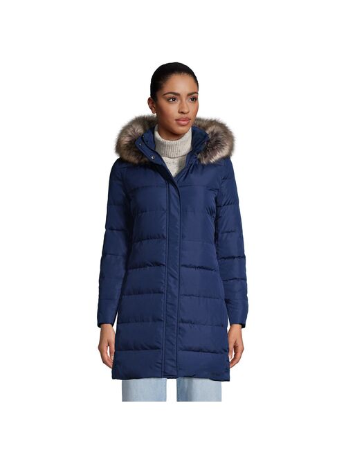 Women's Lands' End Faux-Fur Hood Long Down Coat