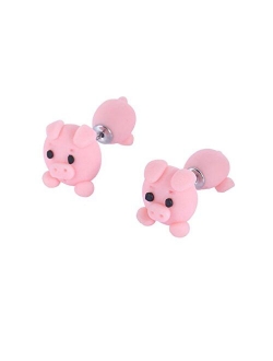 IYSHOUGONG 6 Pairs 3D Clay Earrings Soft Pottery Animal Pig Earrings Handmade Polymer Animal Stud Earrings for Girls Women,Style Random