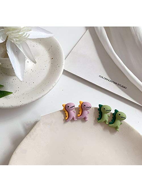 2pairs Cute Dinosaur Stud Earrings Resin Funny Animal Earrings for Women Girls-Style 1