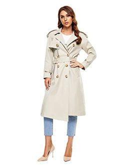 WAIDONGBEI Women's Trench Coat, Double-breasted Rain Coat with Belt 100% Cotton