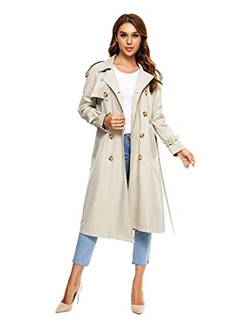 WAIDONGBEI Women's Trench Coat, Double-breasted Rain Coat with Belt 100% Cotton