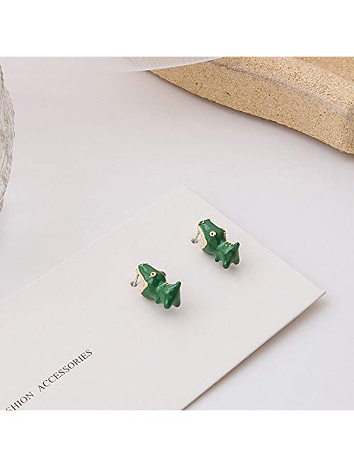 Funny Little Dinosaur Stud Earrings Dripping Oil Cartoon Green Dinosaur Animal Fun Earrings for Women Girls Teens