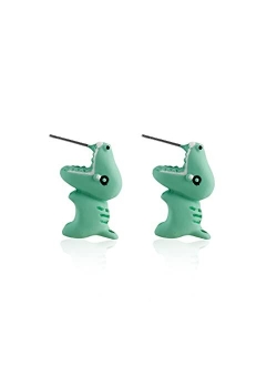 Cute 3D Animal Dinosaur Dog Biting Ear Cartoon Stud Earrings Set Bite Polymer Clay Tyrannosaurus Funny Piercing Y2K Kawaii Handmade for Women Girls Lovely Jewelry