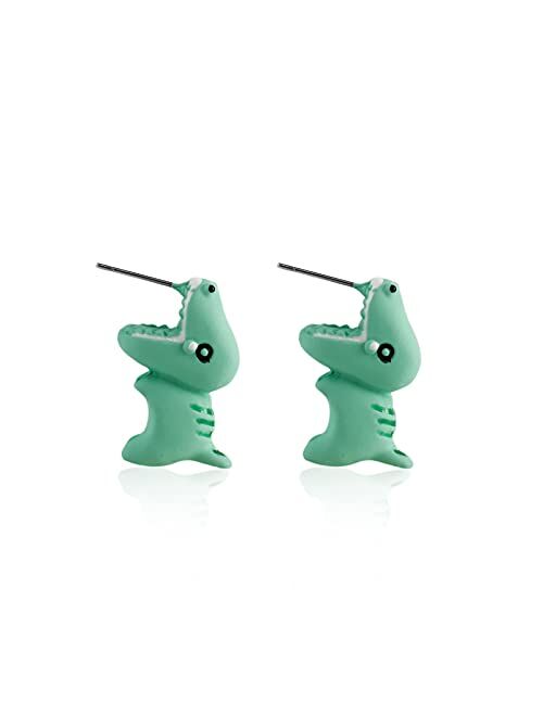 Cute 3D Animal Dinosaur Dog Biting Ear Cartoon Stud Earrings Set Bite Polymer Clay Tyrannosaurus Funny Piercing Y2K Kawaii Handmade for Women Girls Lovely Jewelry