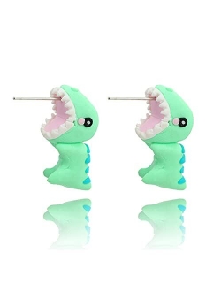 Cute Ornament Hippo 3D Dinosaur Rabbit Biting Ear Cartoon Stud Dangle Earring Mini Animal Bite Earrings Ear Studs Piercing Earrings Colorful Cutie for Women Girl Jewelry 