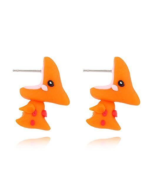 Cute Ornament Hippo 3D Dinosaur Rabbit Biting Ear Cartoon Stud Dangle Earring Mini Animal Bite Earrings Ear Studs Piercing Earrings Colorful Cutie for Women Girl Jewelry 