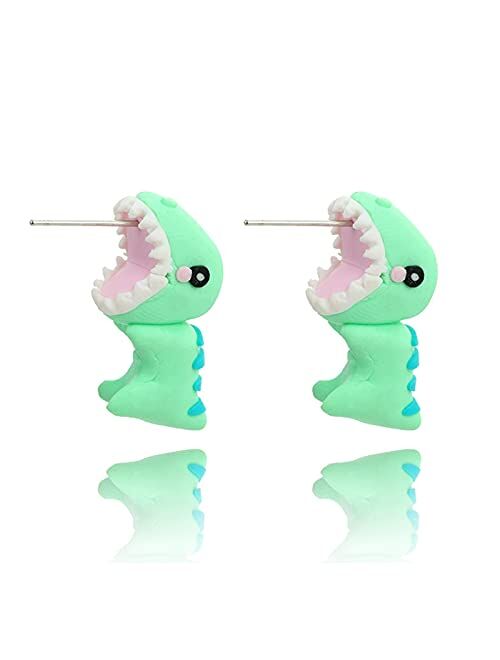 Cute Ornament Hippo 3D Dinosaur Rabbit Biting Ear Cartoon Stud Dangle Earring Mini Animal Bite Earrings Ear Studs Piercing Earrings Colorful Cutie for Women Girl Jewelry 