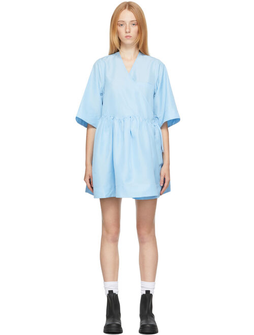 GANNI Blue Oversized Wrap Mini Dress