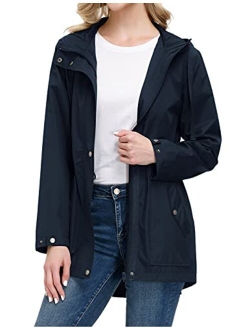 Women Lightweight Waterproof Hooded Rain Jacket Outdoor Windbreaker