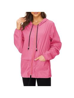 Zando Womens Waterproof Rain Jacket Women Hooded Packable Raincoat Women's Vintage Windbreaker Jacket Lightweight Anorak