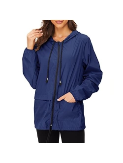 Zando Womens Waterproof Rain Jacket Women Hooded Packable Raincoat Women's Vintage Windbreaker Jacket Lightweight Anorak