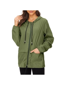 Zando Womens Waterproof Rain Jacket Women Hooded Packable Raincoat Women's Vintage Windbreaker Jacket Lightweight Anorak