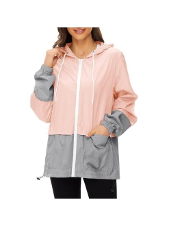 Zando Womens Waterproof Rain Jacket Women Hooded Packable Raincoat Women's Vintage Windbreaker Jacket Lightweight Anorak