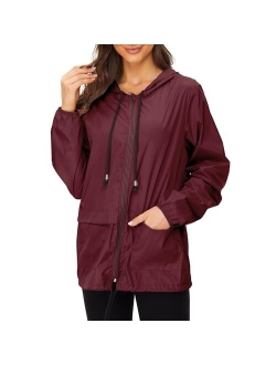 Zando Womens Waterproof Rain Jacket Women Hooded Packable Raincoat Women's Vintage Windbreaker Jacket Lightweight Anorak