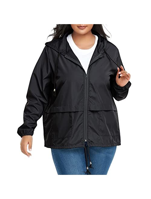 Zando Womens Waterproof Rain Jacket Women Hooded Packable Raincoat Women's Vintage Windbreaker Jacket Lightweight Anorak