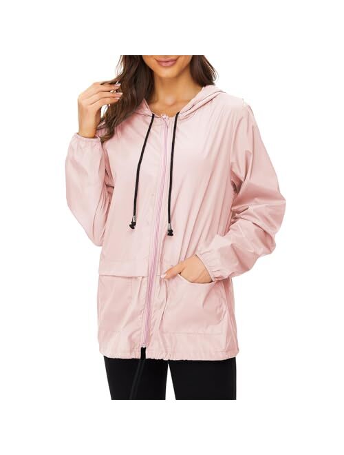 Zando Womens Waterproof Rain Jacket Women Hooded Packable Raincoat Women's Vintage Windbreaker Jacket Lightweight Anorak