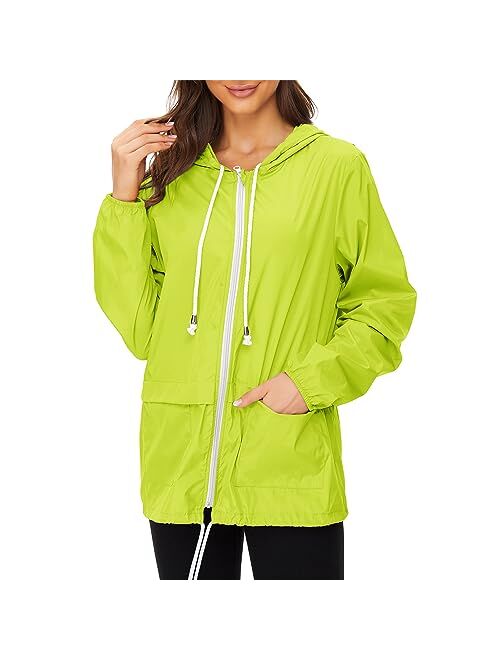 Zando Womens Waterproof Rain Jacket Women Hooded Packable Raincoat Women's Vintage Windbreaker Jacket Lightweight Anorak