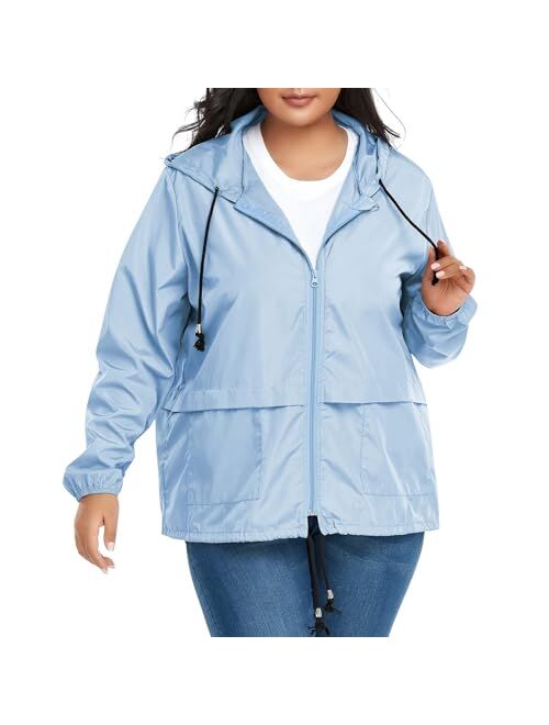 Zando Womens Waterproof Rain Jacket Women Hooded Packable Raincoat Women's Vintage Windbreaker Jacket Lightweight Anorak