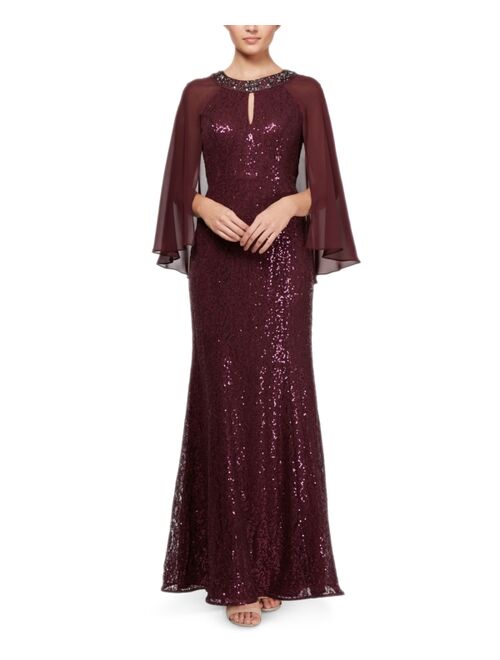 SL Fashions Sequined Cape Gown