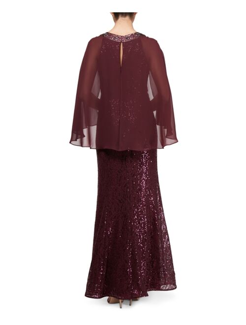 SL Fashions Sequined Cape Gown