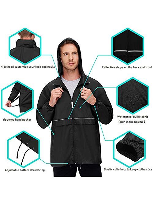 Men's Rain Jacket Cycling Running Jackets Waterproof Raincoat with Hood Windbreaker Hiking Jacket Rain Coat